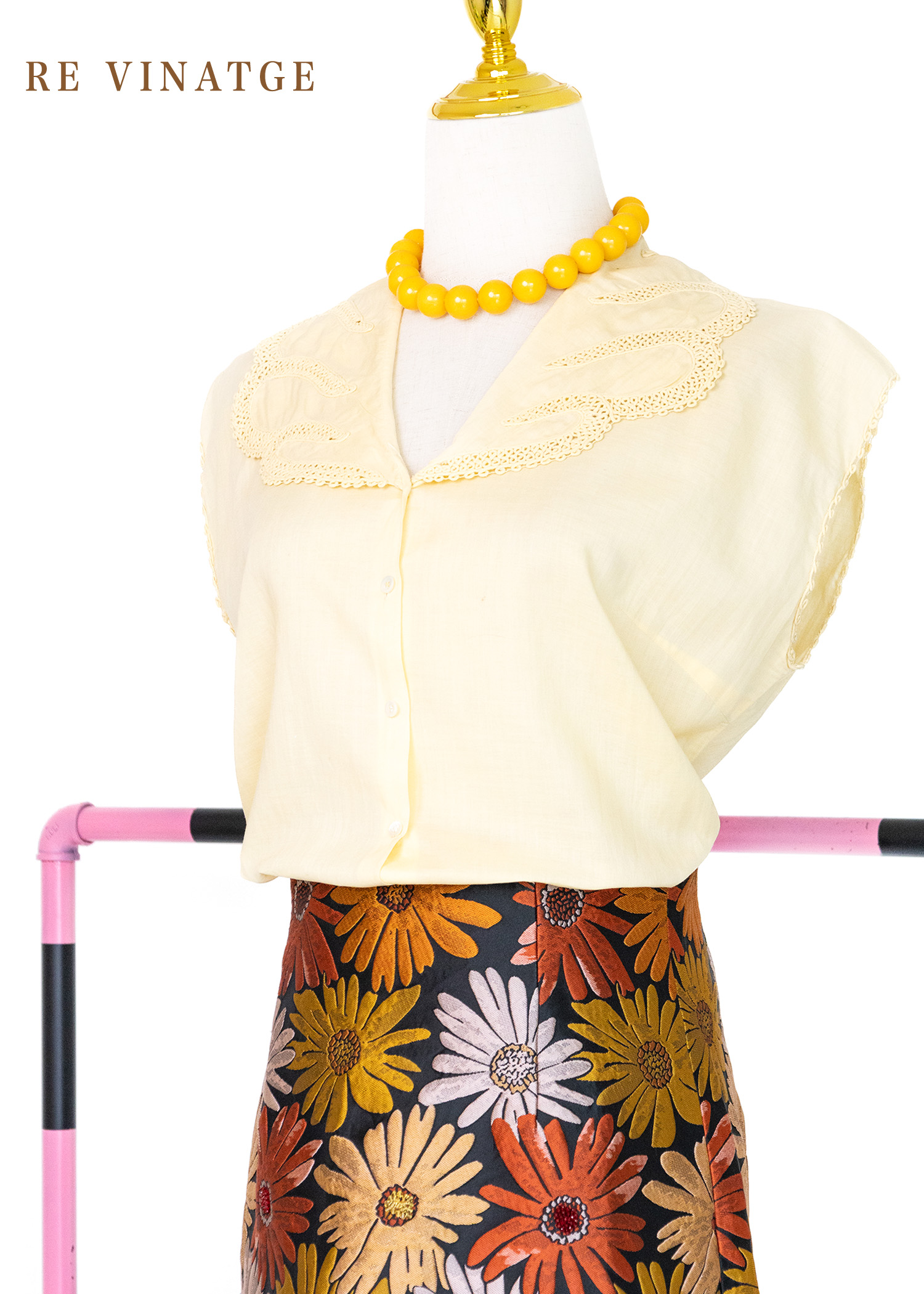 『紐約寶物』奶油黃漂亮領子棉質上衣