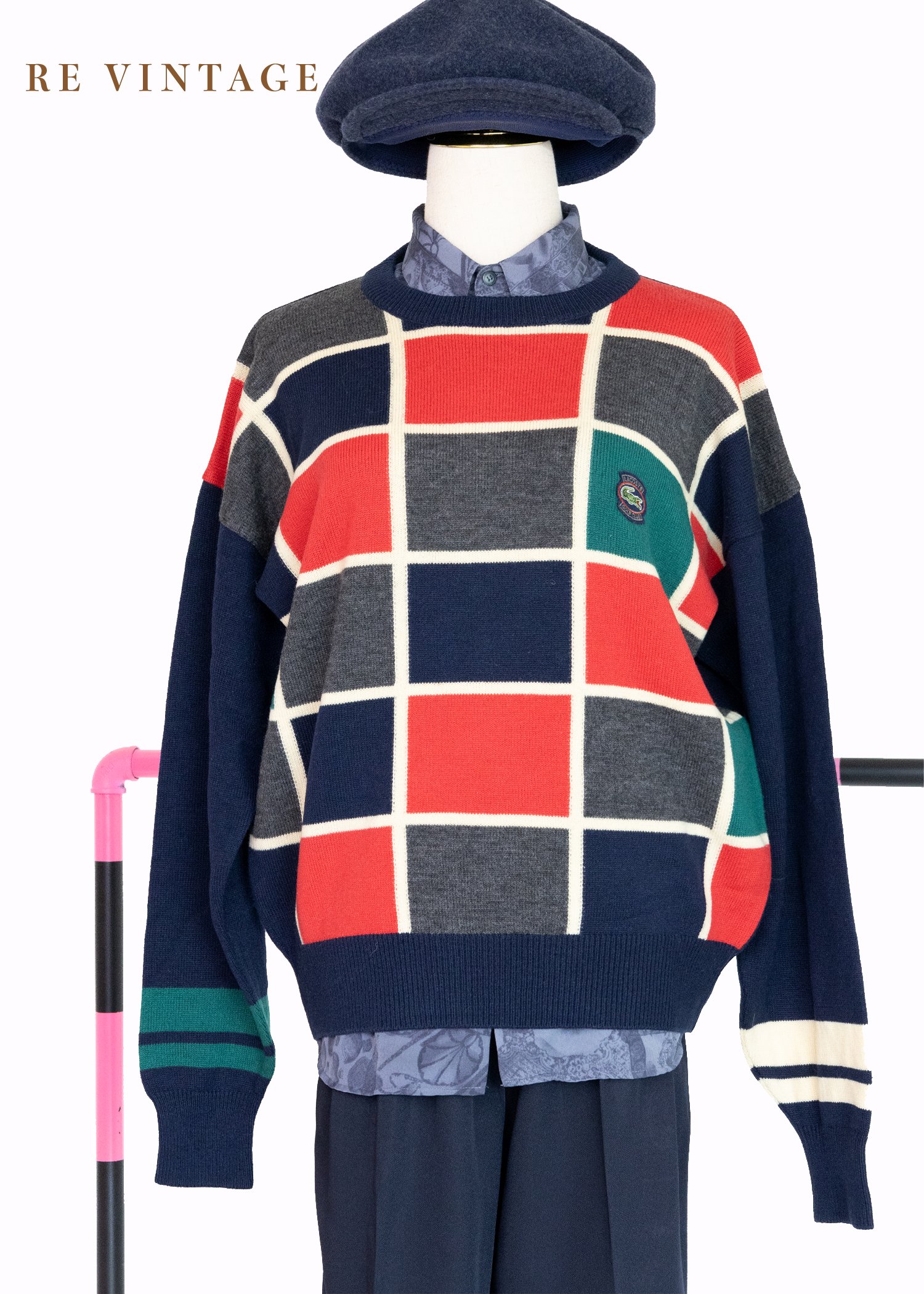 跳格子遊戲針織套頭毛衣