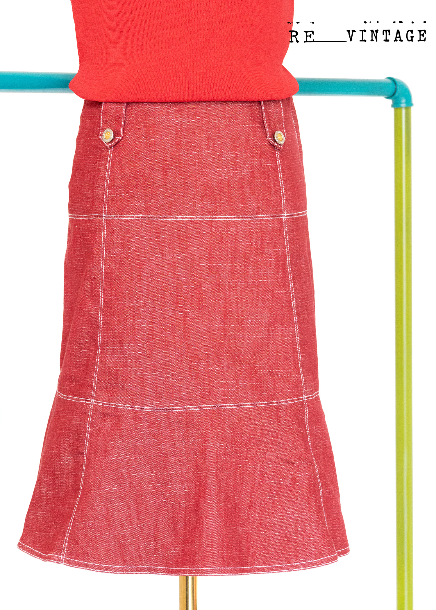 亞麻紅可愛短裙