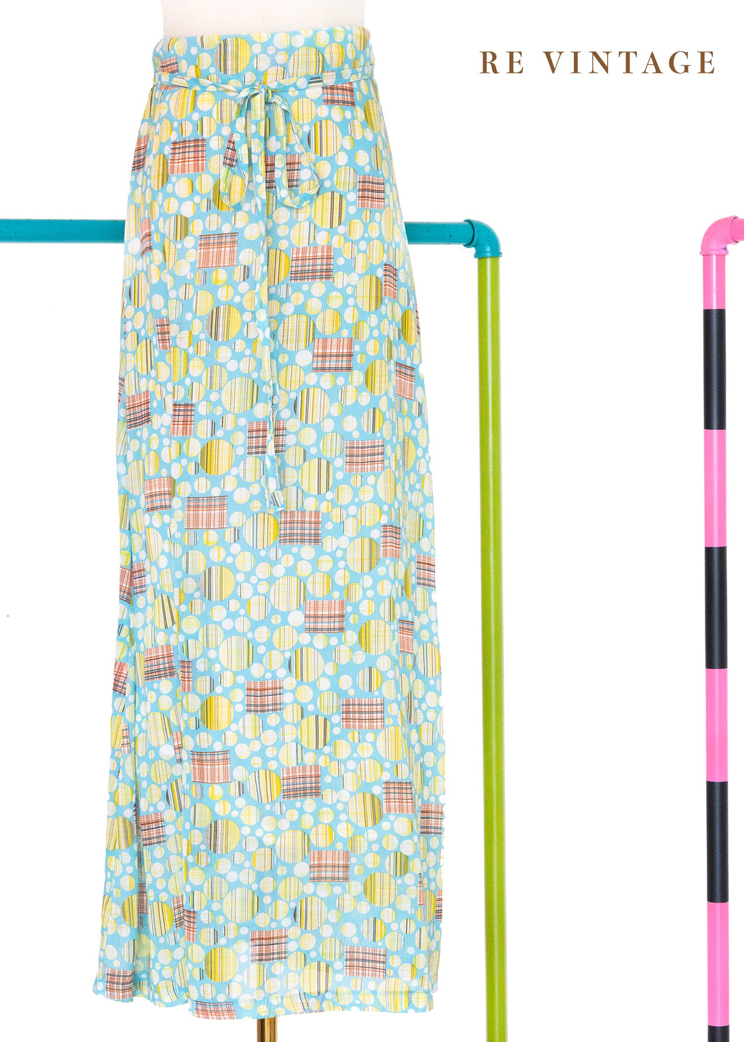 天空藍線條泡泡長裙（27"）