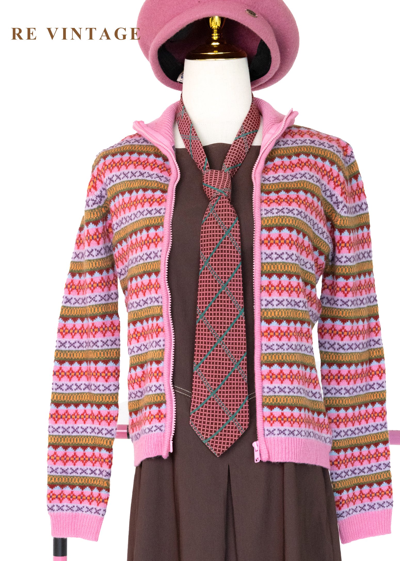 Fair Isle 圖騰霧粉色針織外套