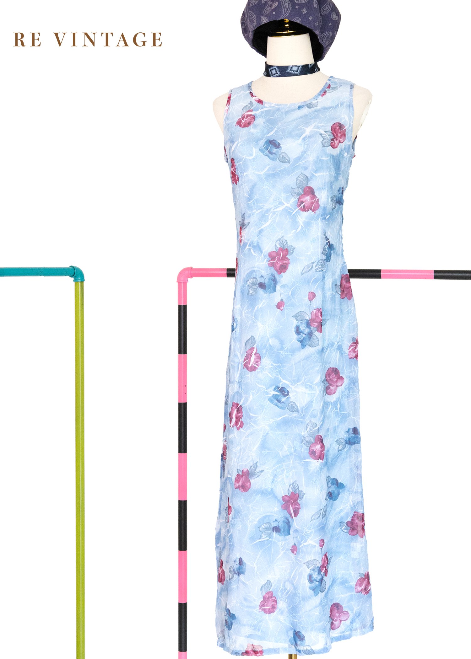 Aqua 水藍的你粉紅的花長洋裝