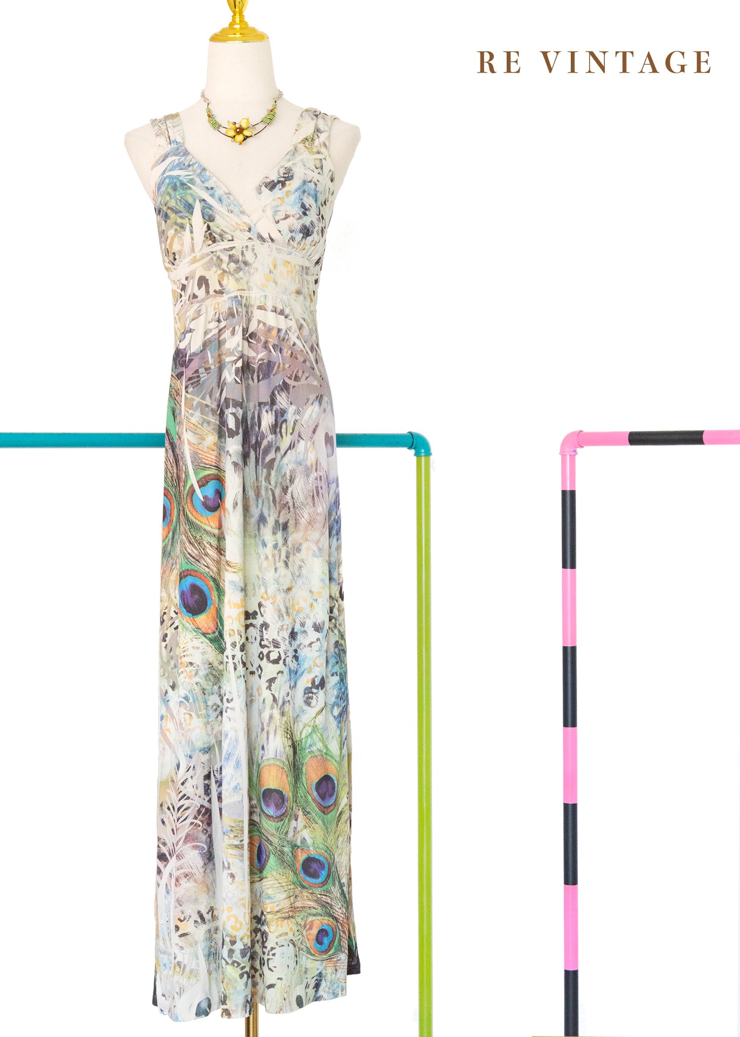 PEACOCK REVERIE羽毛時空圖騰交疊長洋裝