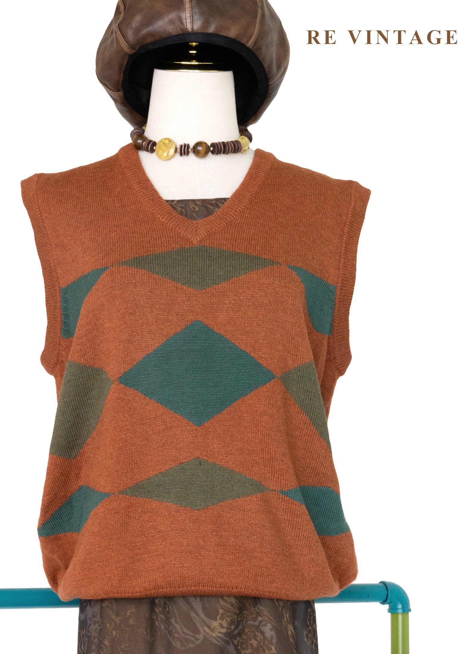 橘x綠 森林影子落日毛衣背心
