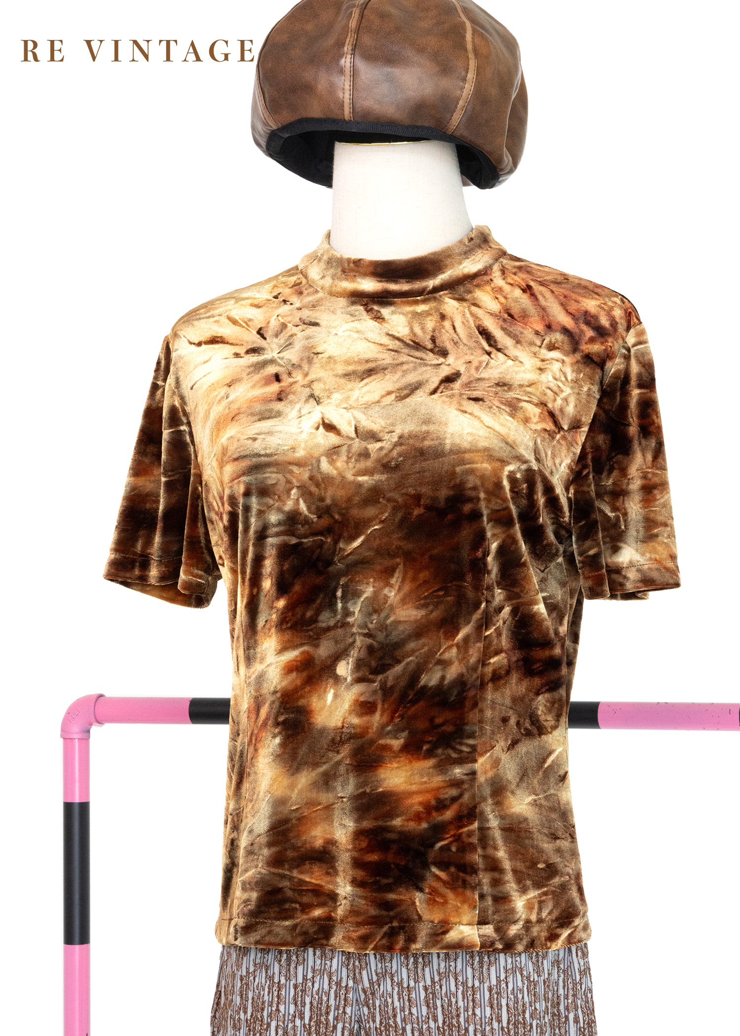 橘金色の皺褶紋路絨布上衣