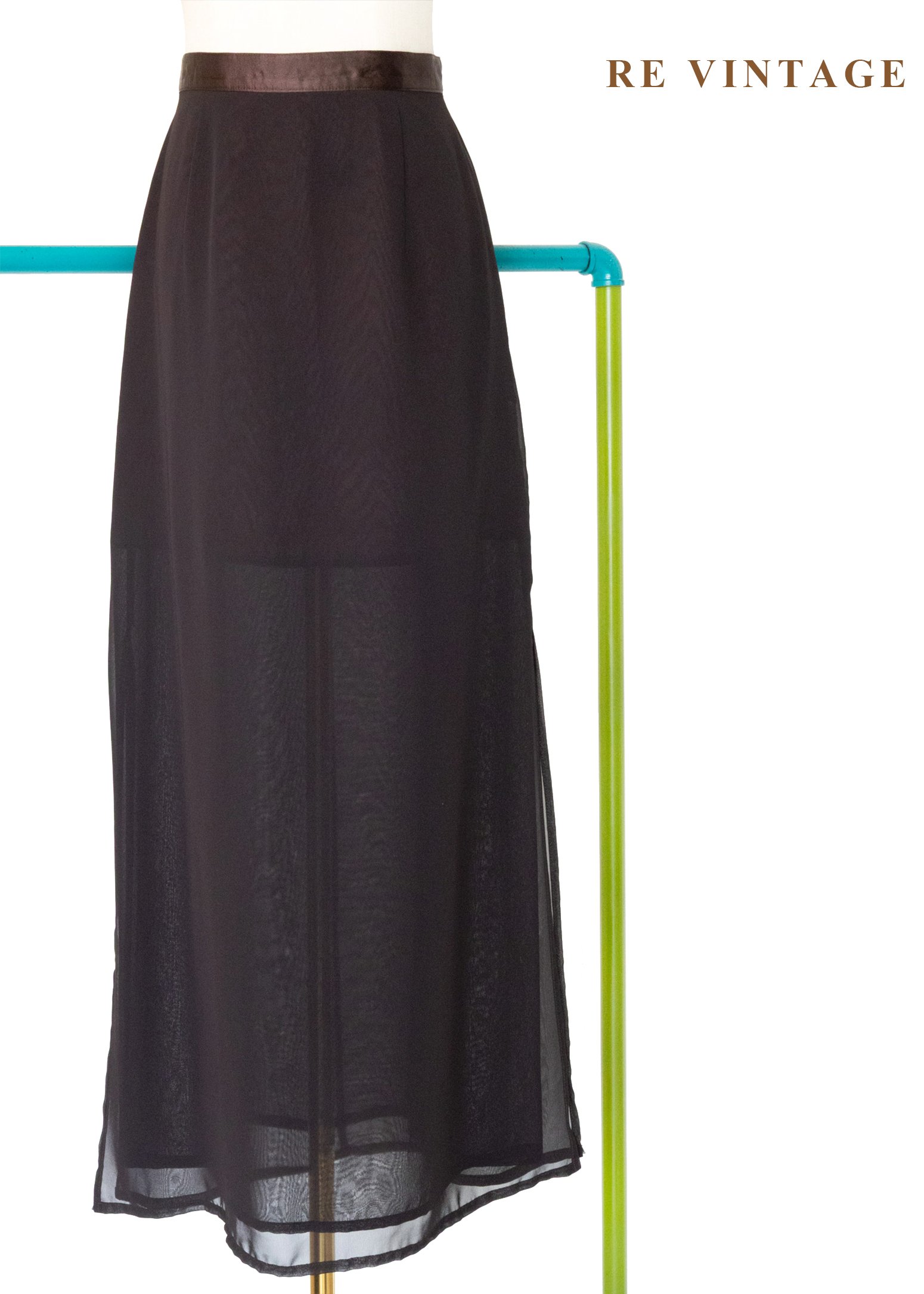 必備單品 - 黑咖啡棕雙層雪紡長裙（26"）