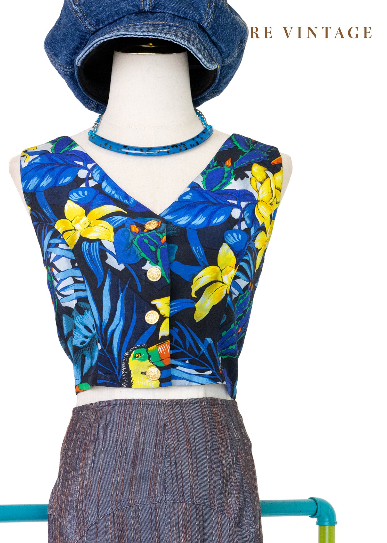 Jungle Whisper 繁葉間熱帶鳥兒短版背心