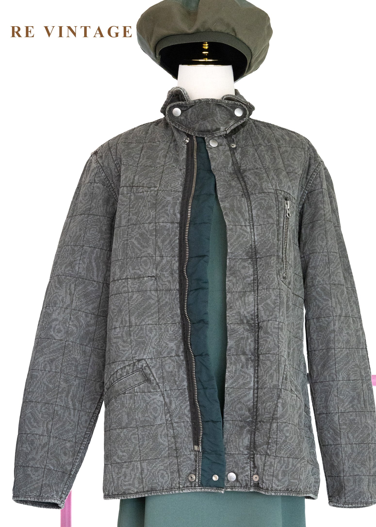 重磅水洗迷幻格紋硬挺夾克