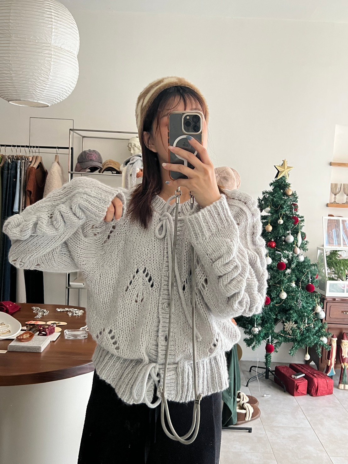 {質感高單}手袖設計雙綁帶羊駝毛毛衣外