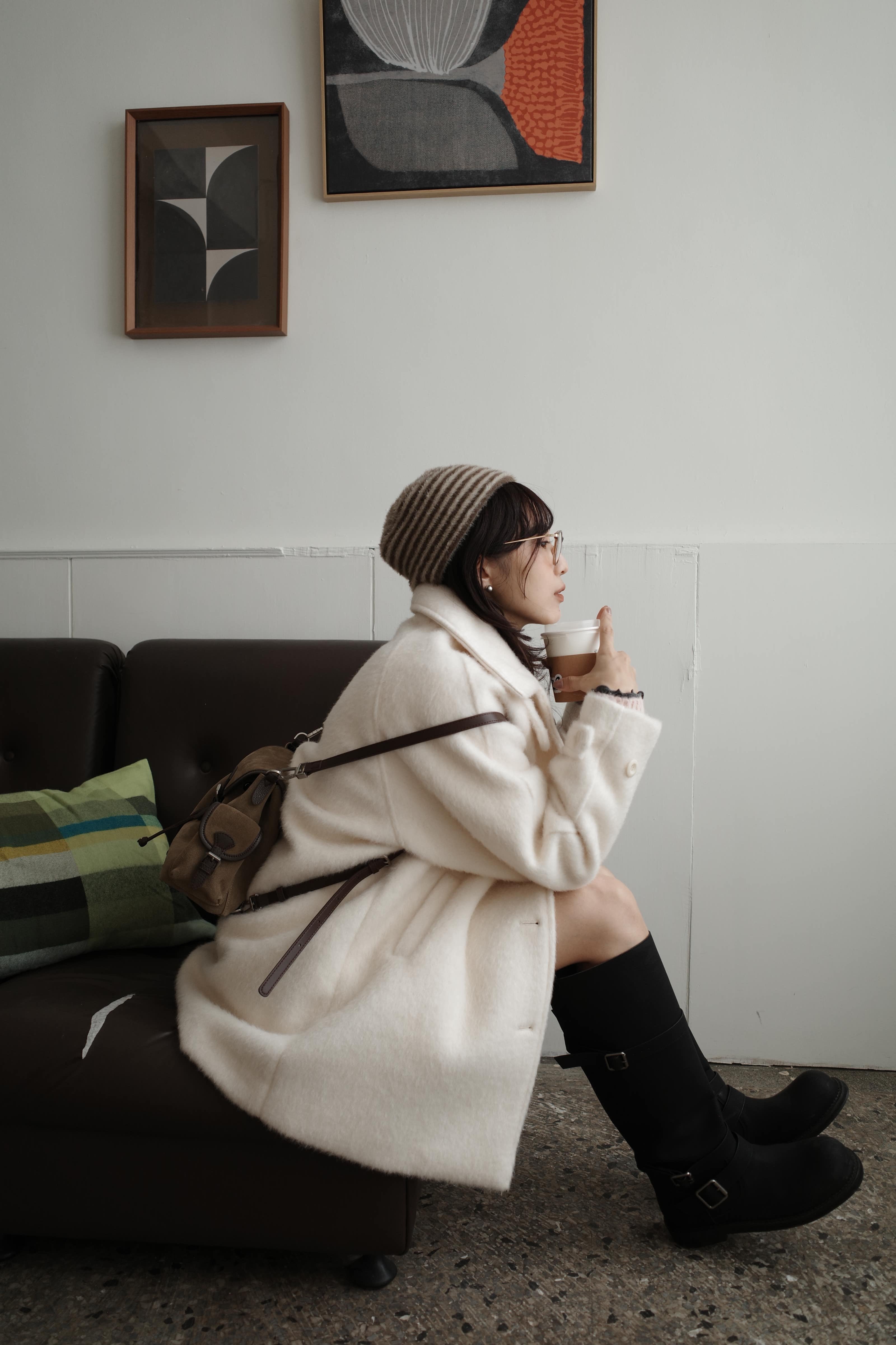 {必買} 條紋撞色軟毛帽