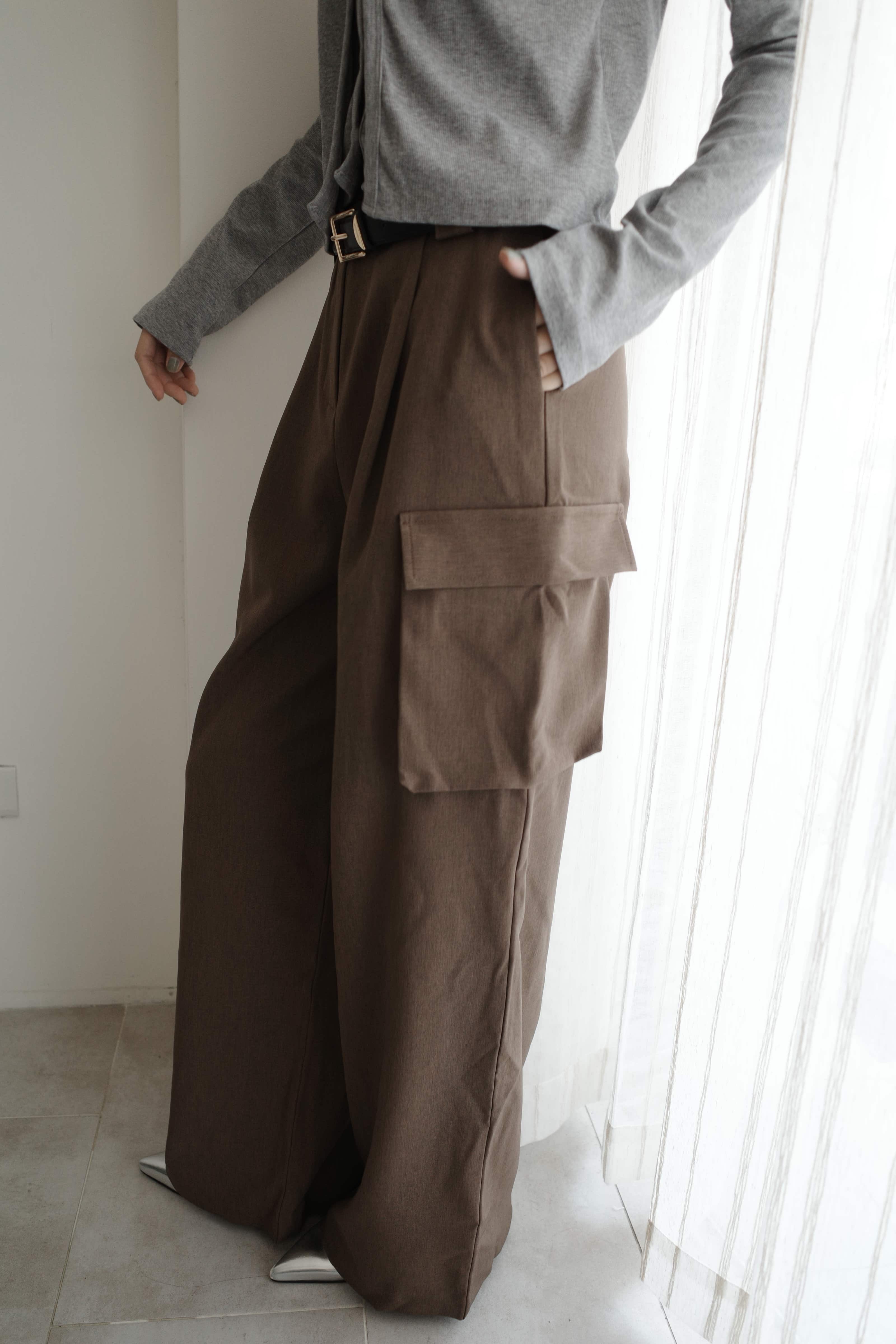 側單口袋垂墜挺版西裝褲