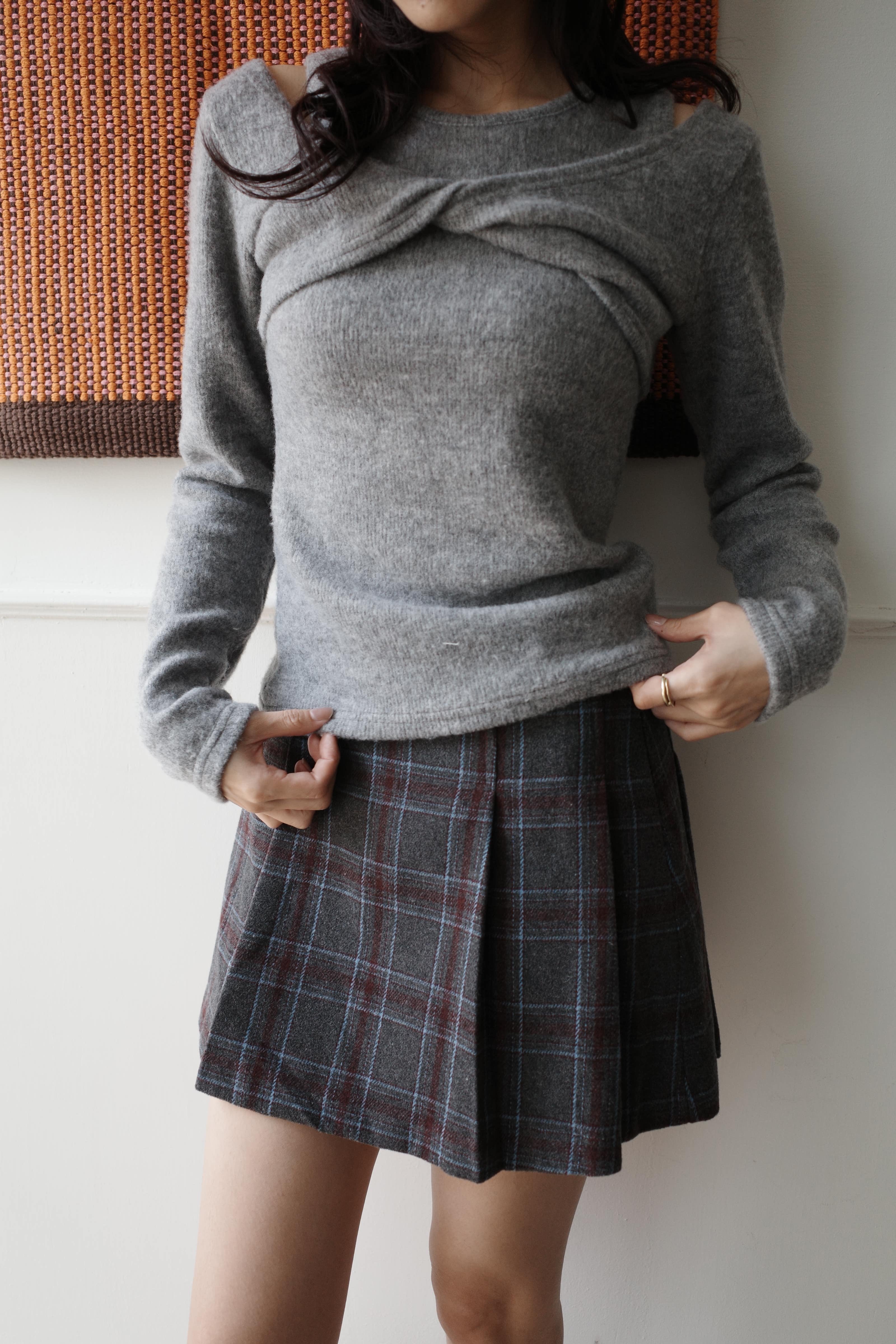 格紋撞色毛呢褲裙