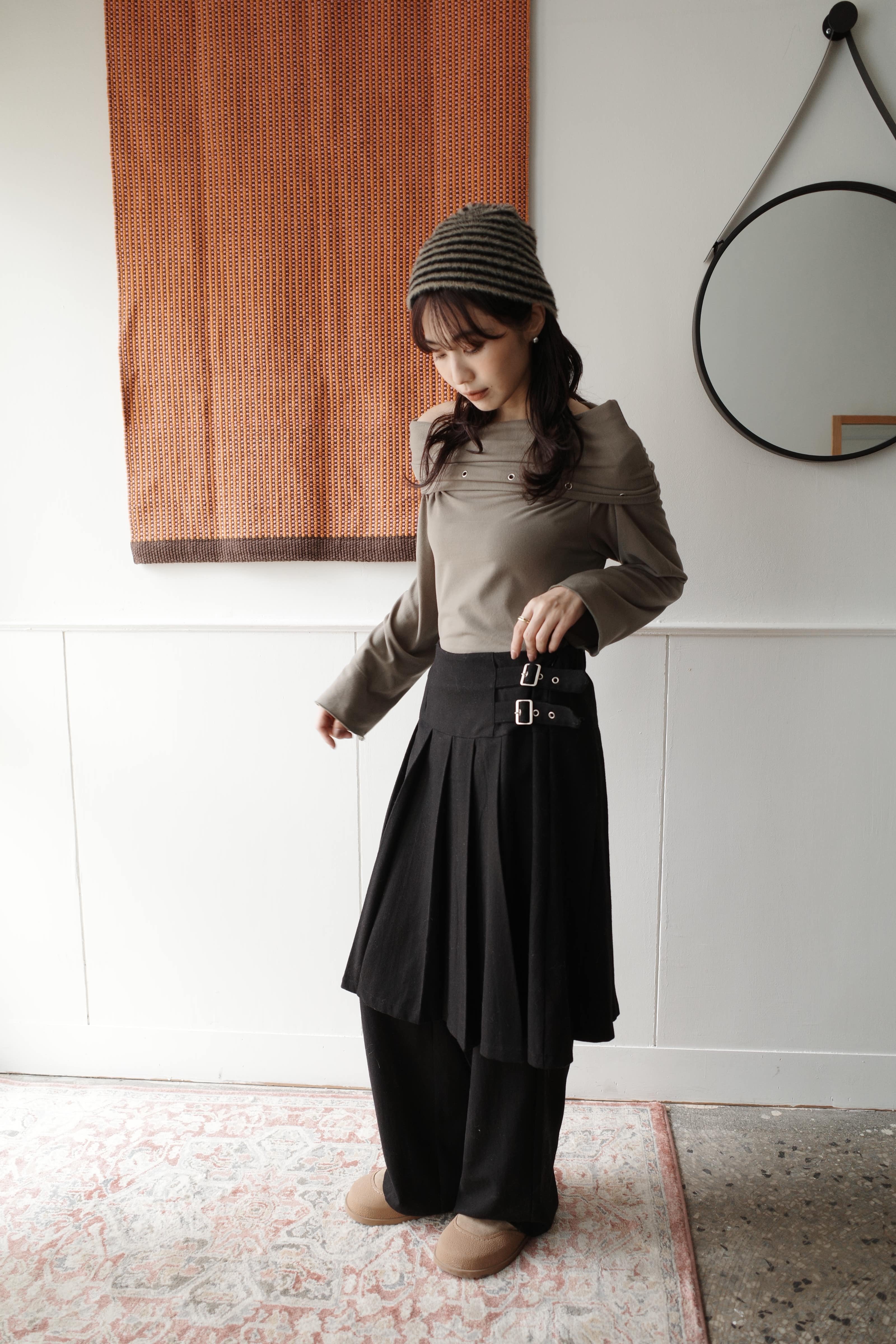 (special) 挺料毛呢百摺釦環褲裙