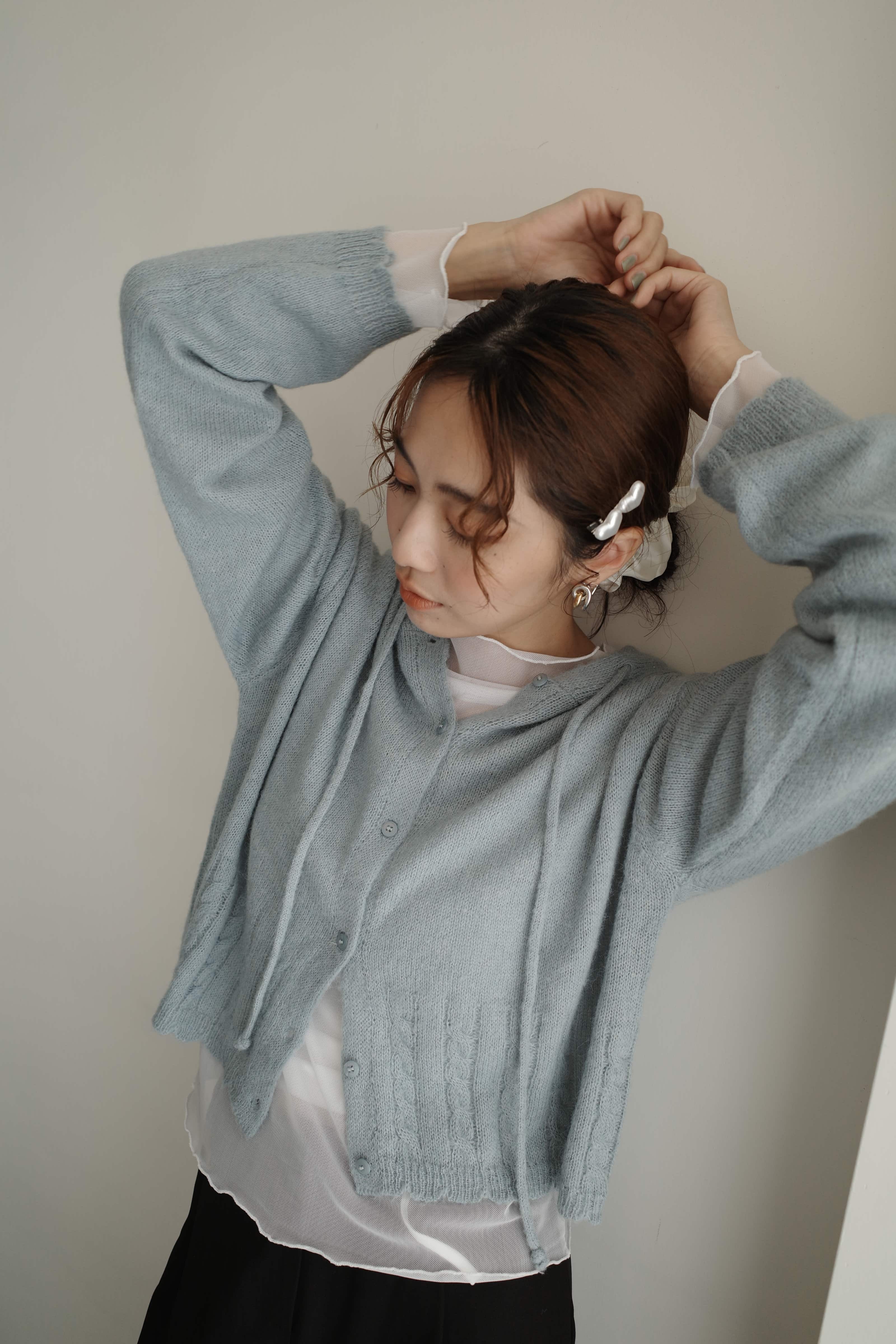 (可愛萌）連帽柔軟排扣薄料毛線外