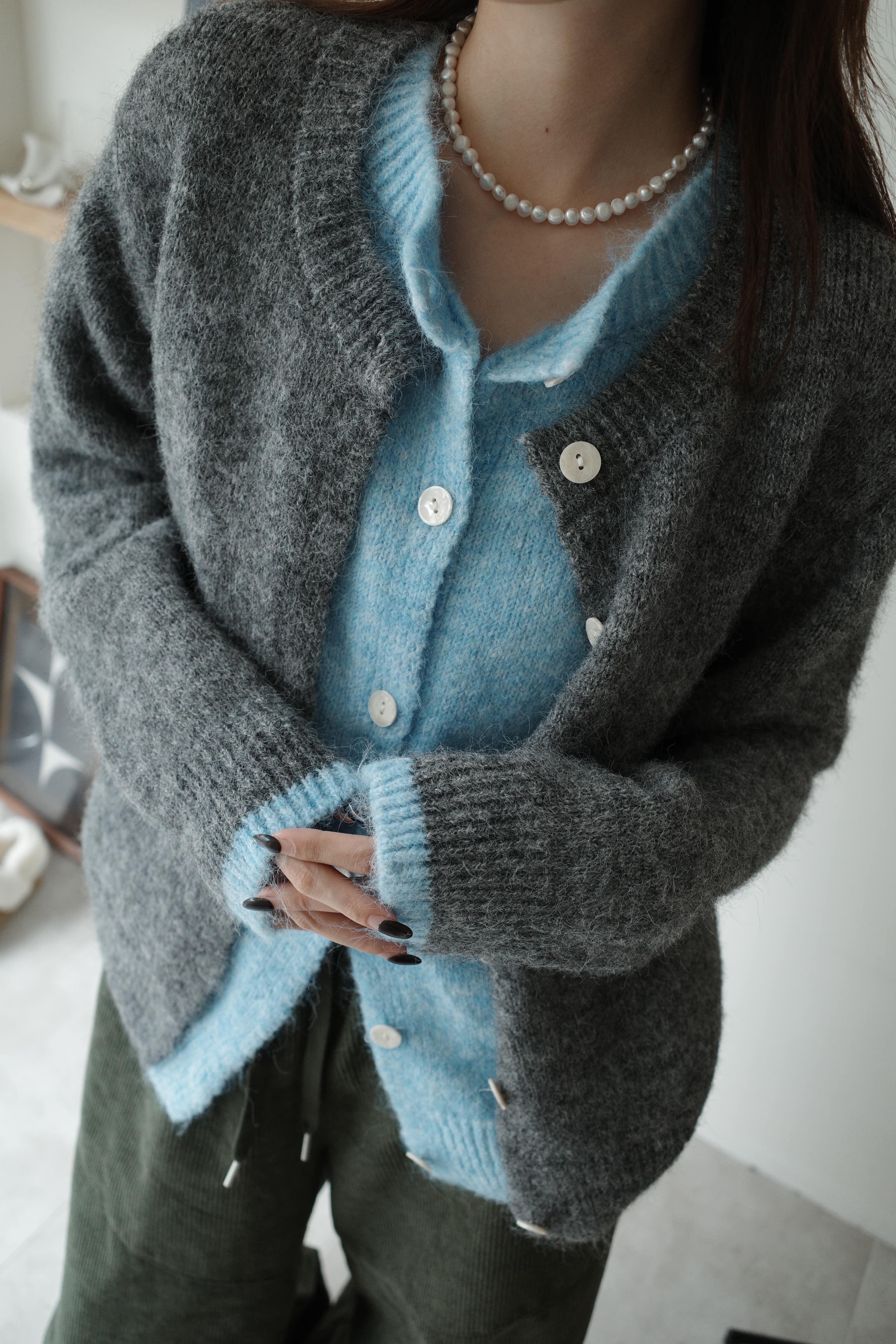 (Best!) 撞色假兩件拼接毛衣小外