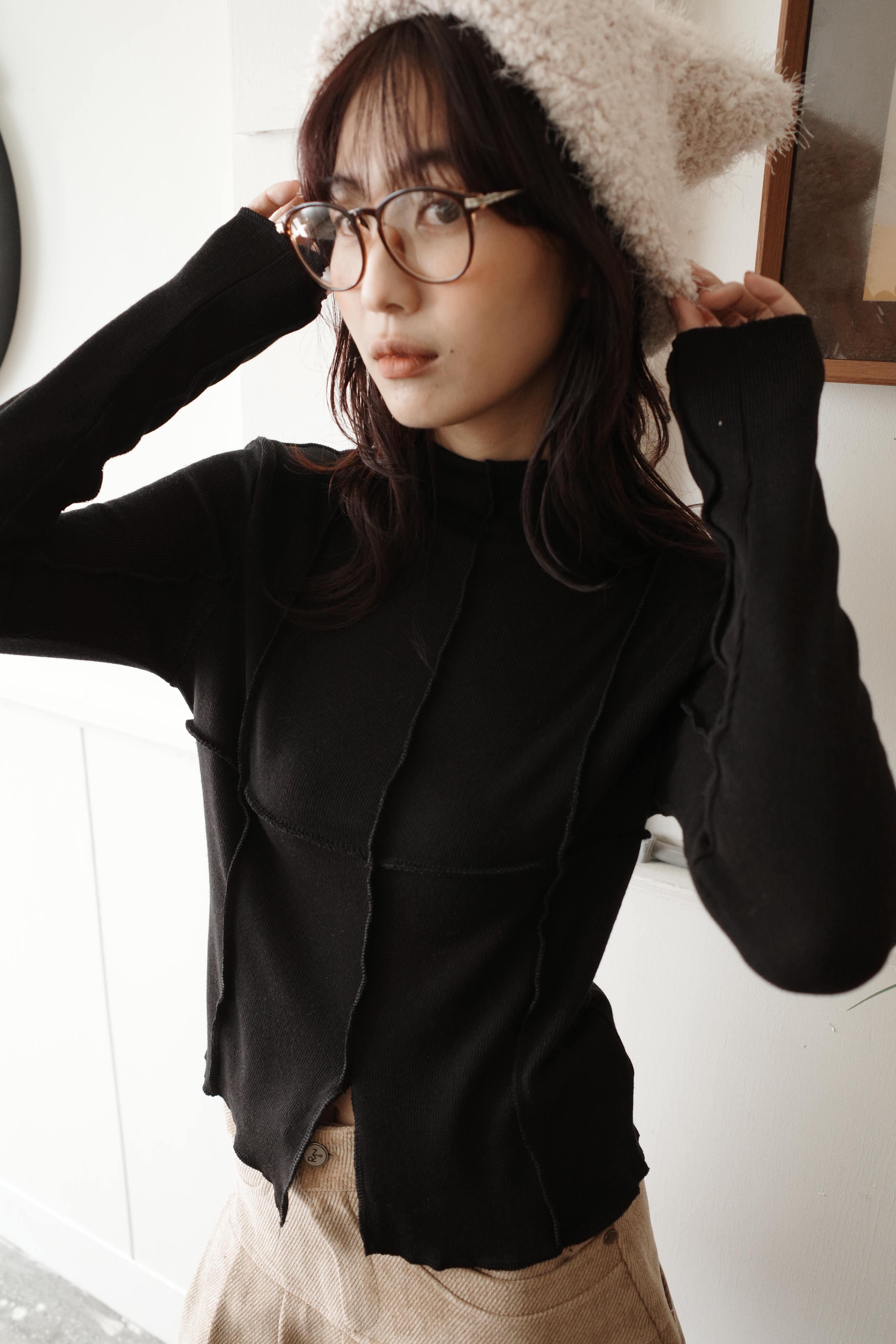 經典車線磨毛下開衩上衣