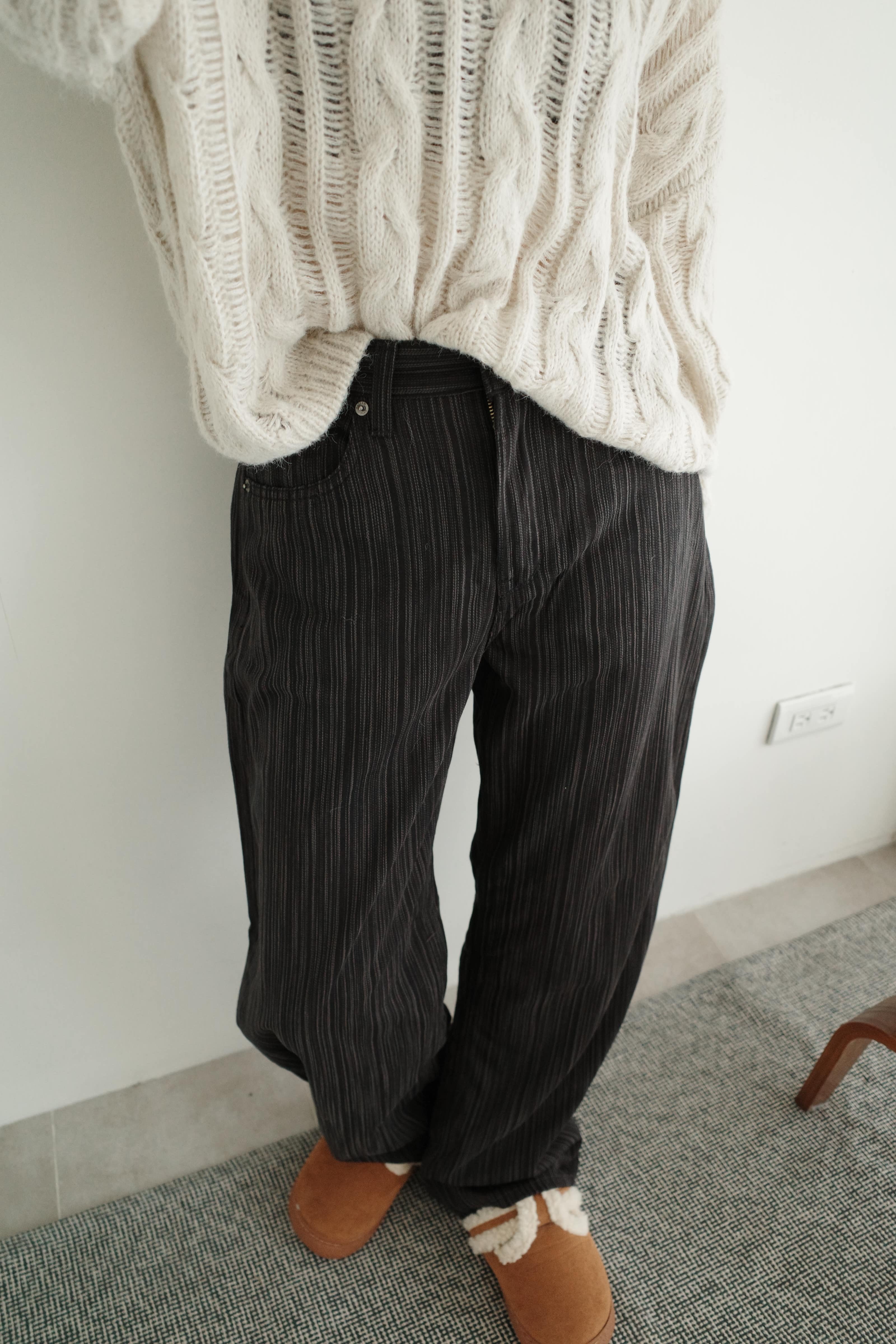 挺版微磨毛直線牛仔褲