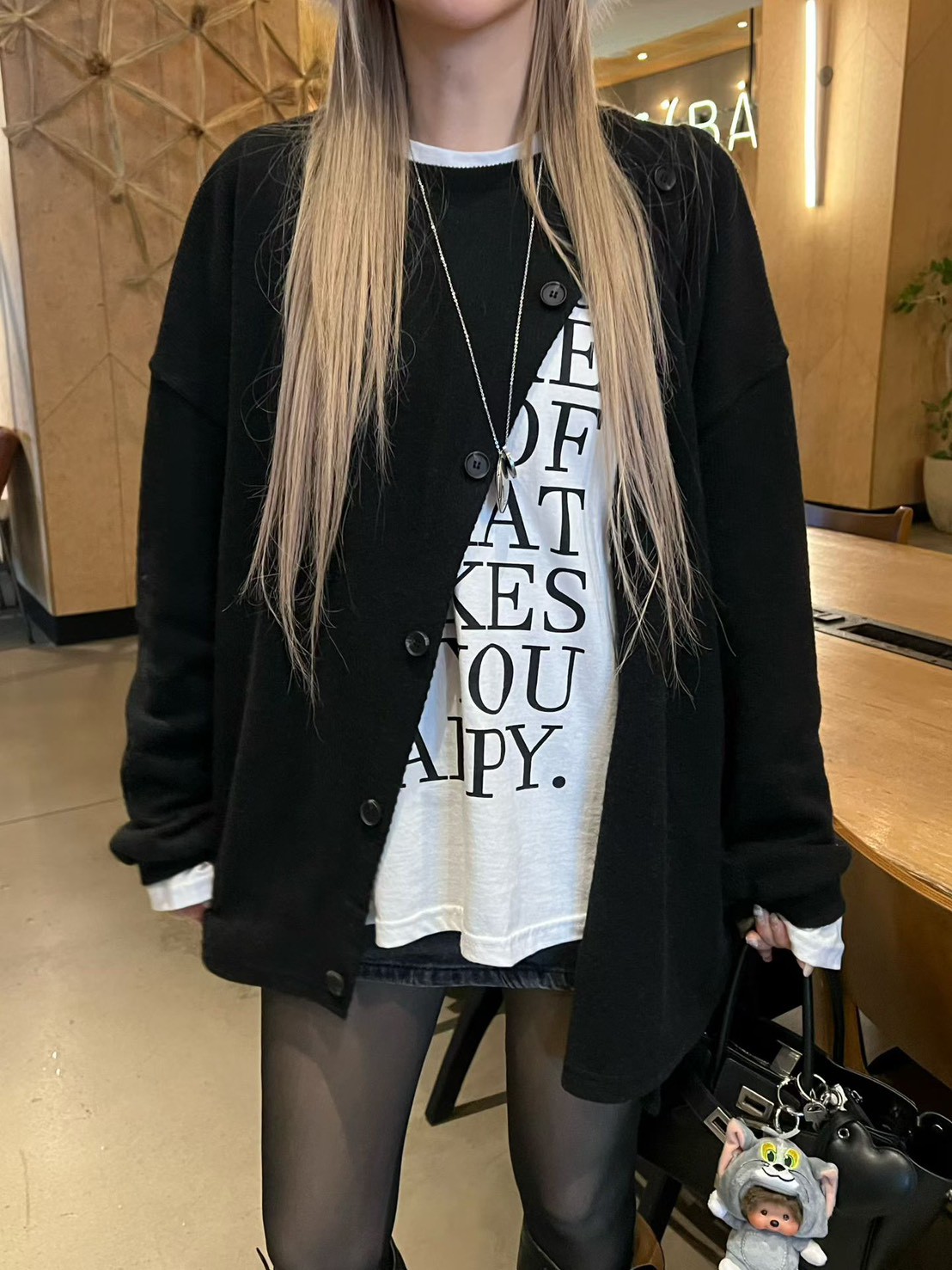 字母基礎棉質上衣＋斜開扣毛衣（拆售）