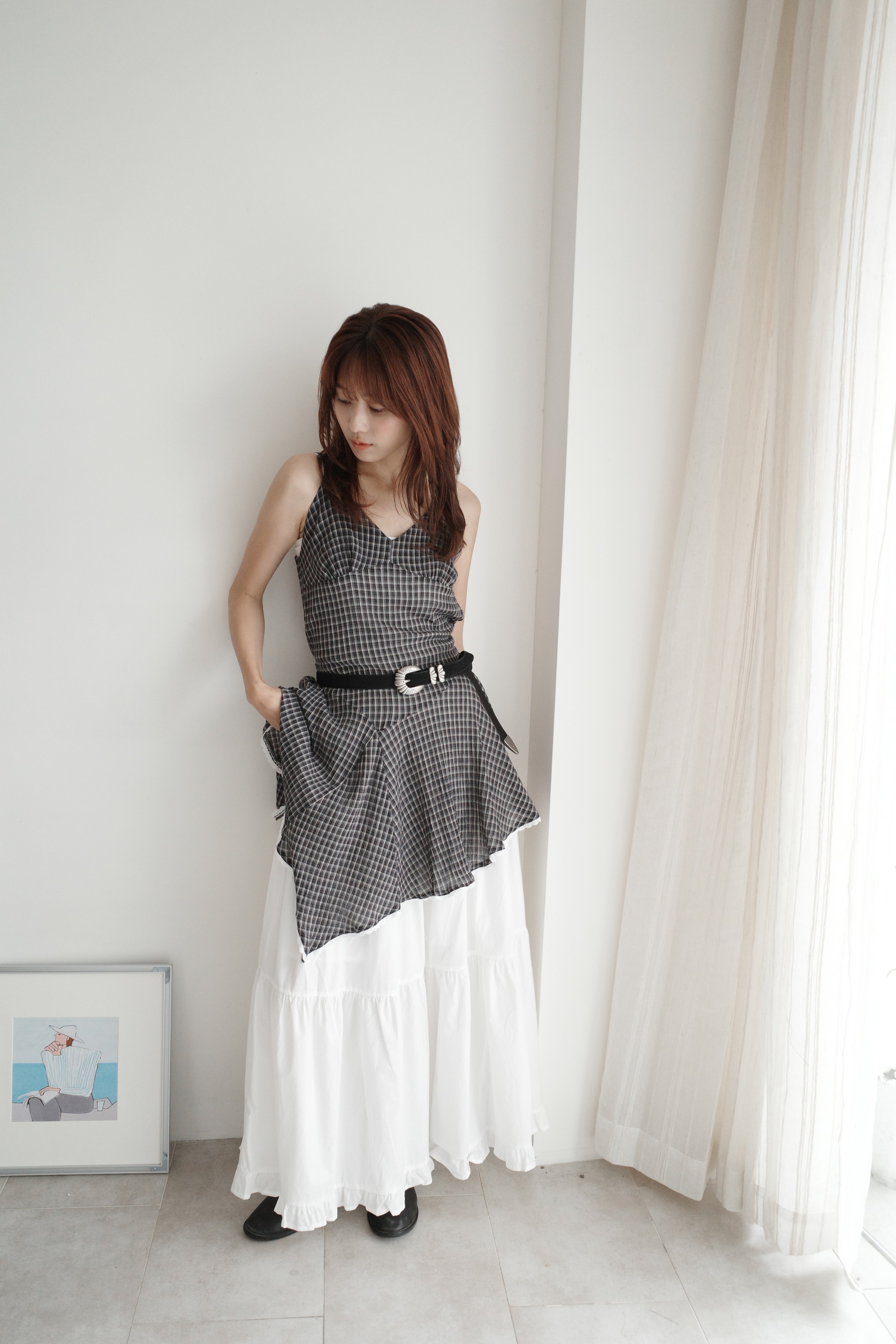 不規則細格紋層次短洋