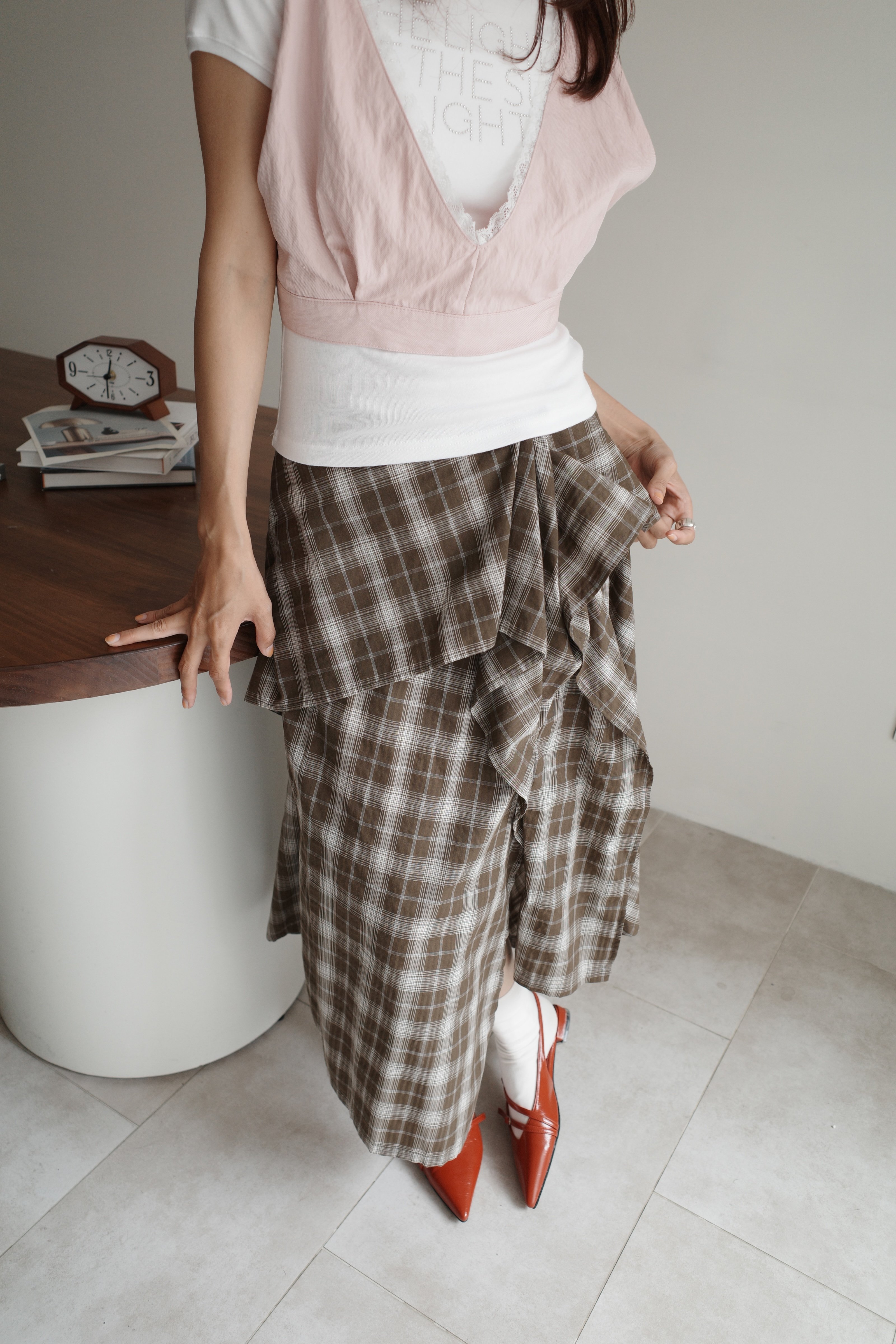 設計雙格紋層次長裙