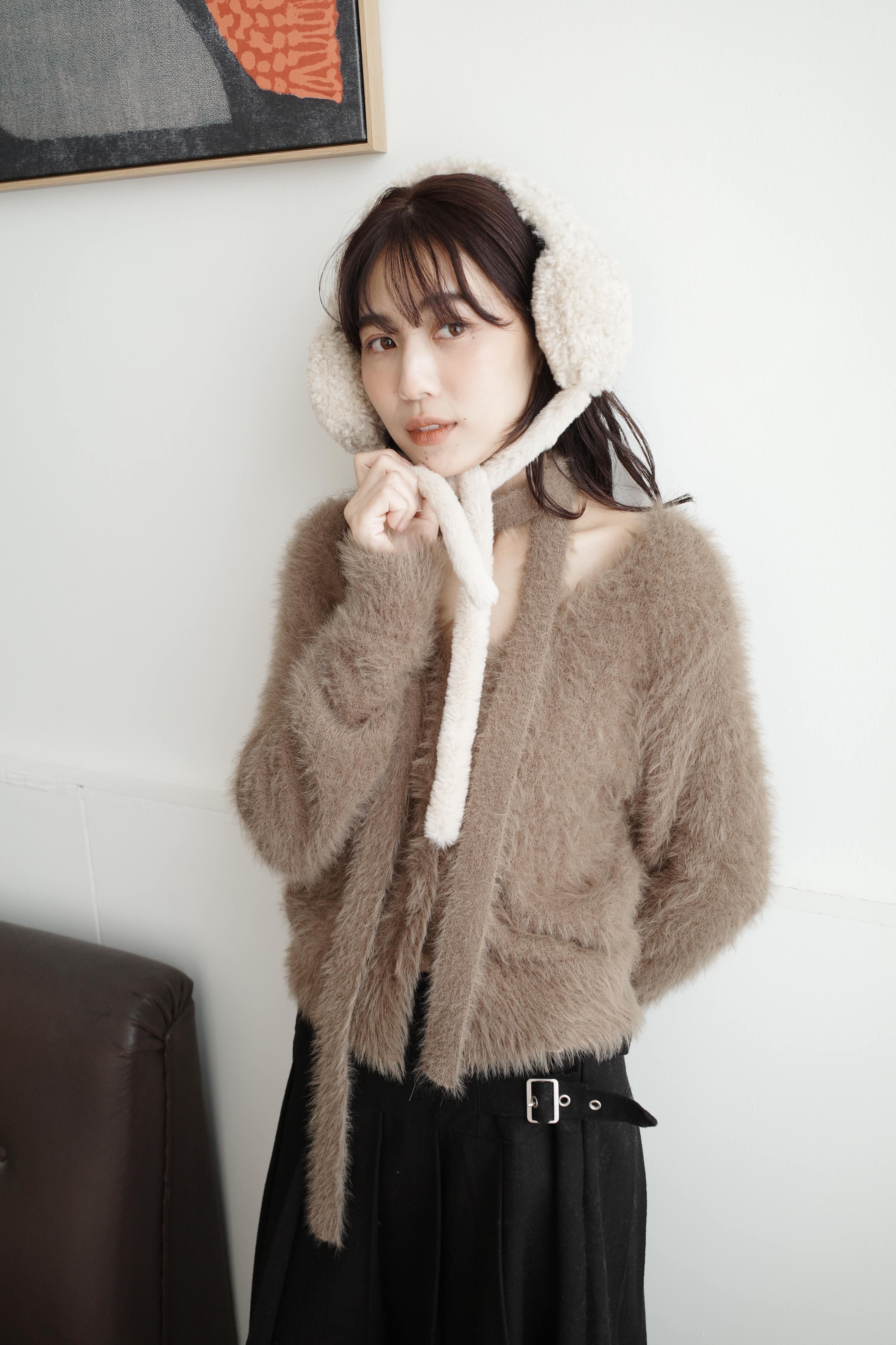 長毛附綁帶舒服上衣