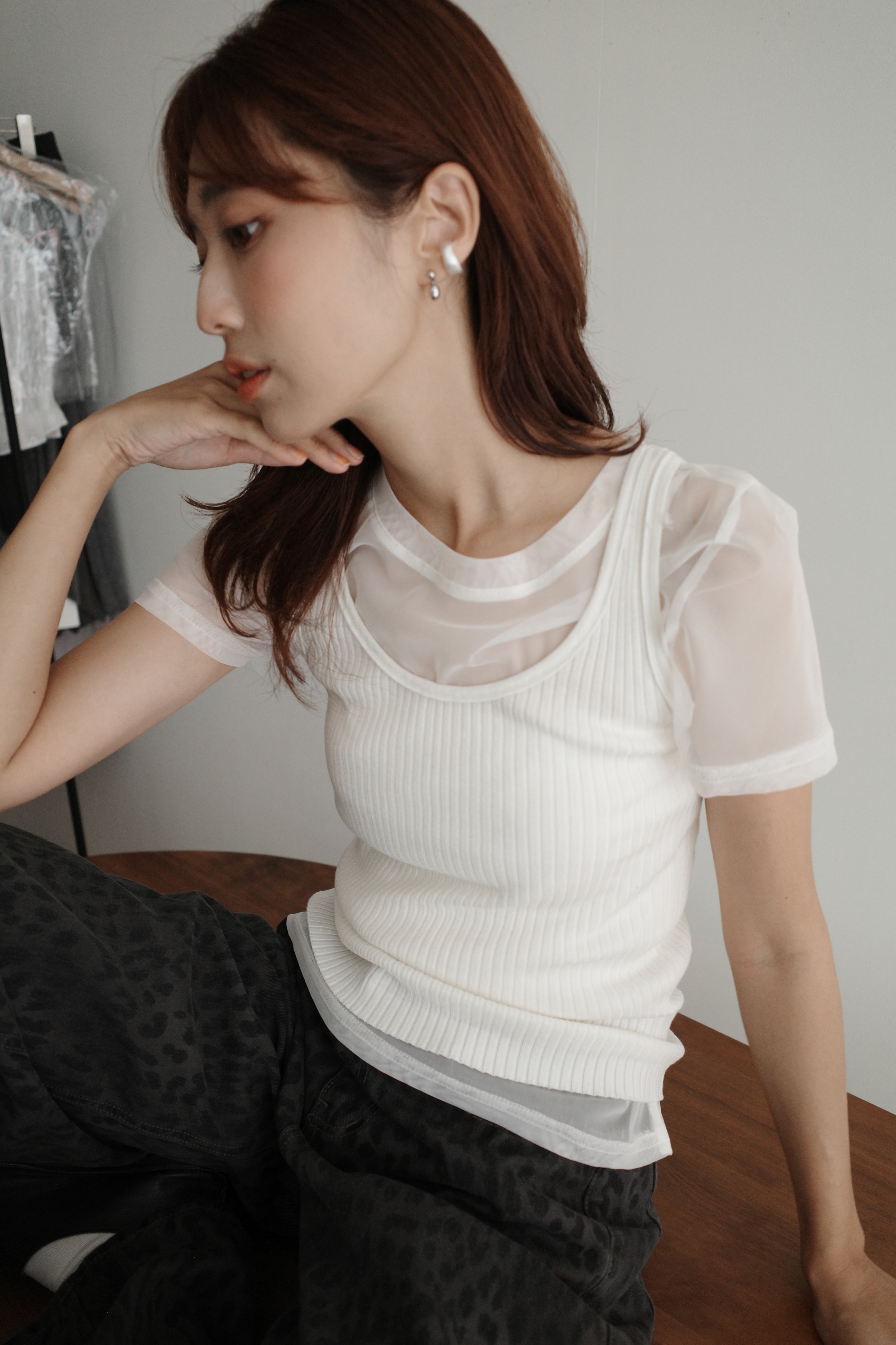 (不買會後悔)網紗坑條背心兩件式set