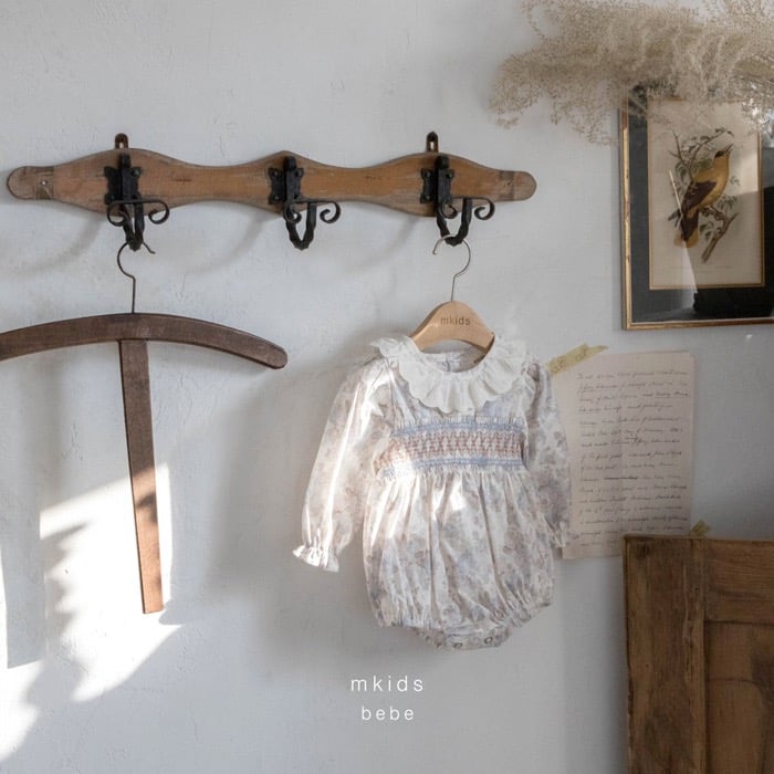 抓皺菱紋彩墨包屁衣