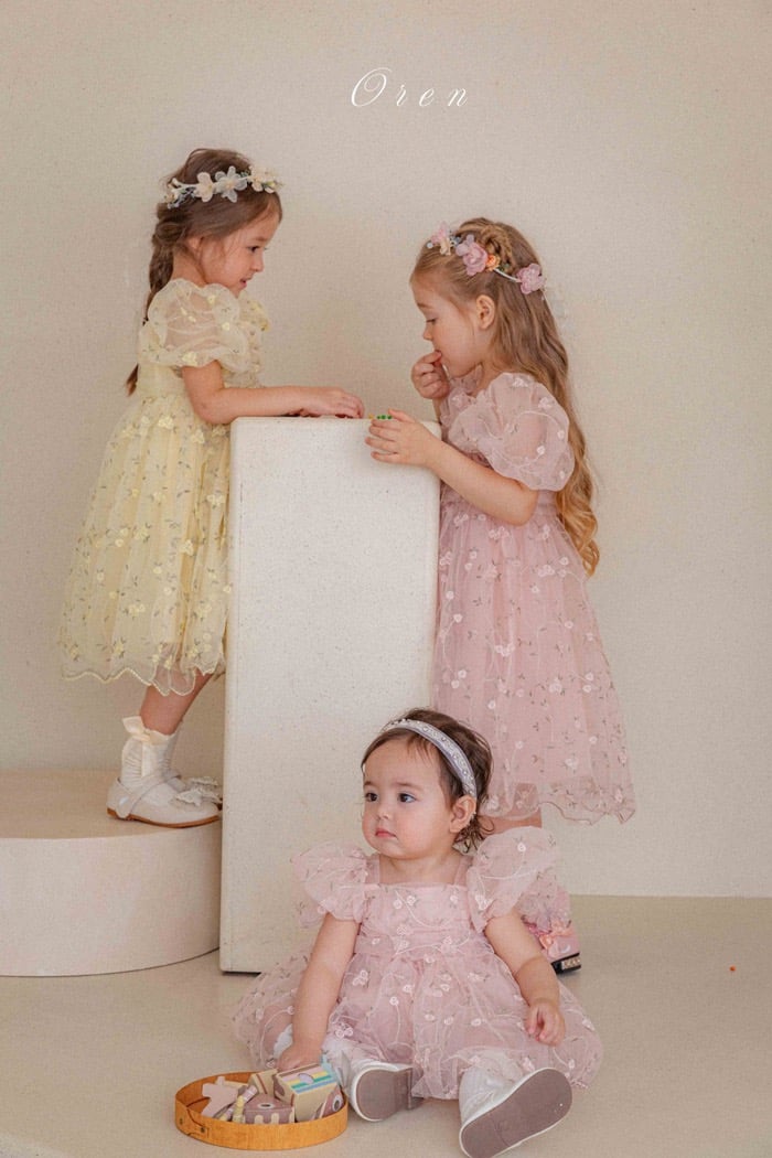 如詩如畫！刺繡玫瑰公主包屁紗裙/洋裝(2color)