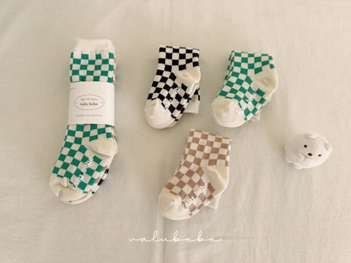 棋盤格紋寶寶襪set