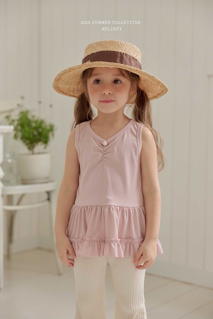 玫瑰抓皺背心裙擺上衣(2color)