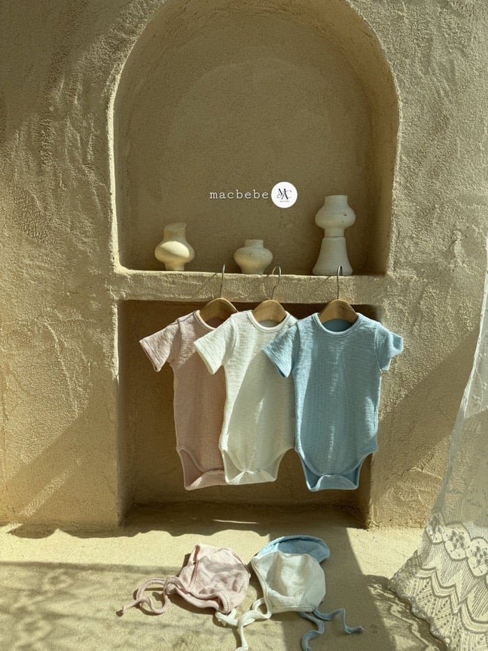 純色包屁衣+綁帶帽set