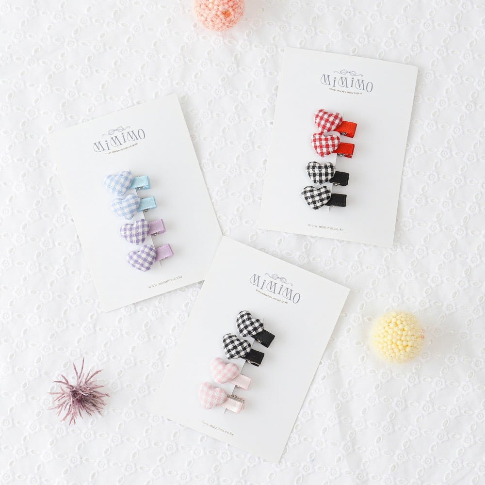 愛心格紋髮夾4入組