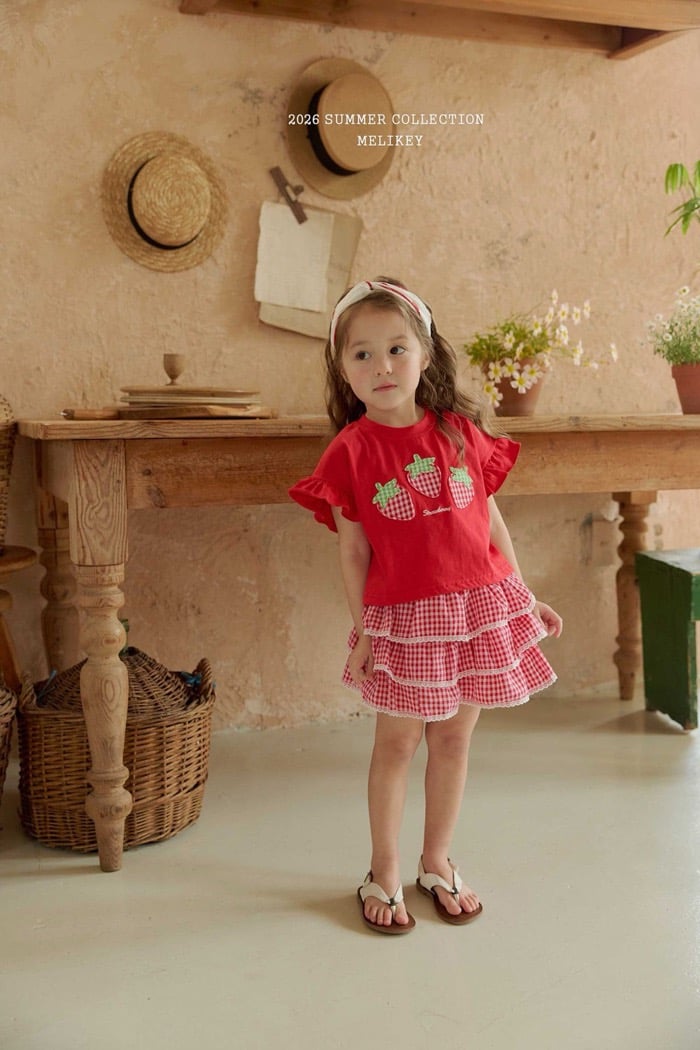 愛心蕾絲滾邊格紋蛋糕褲裙