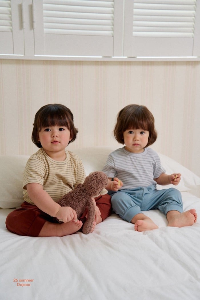 條紋上衣+縮口長褲套裝(3color)