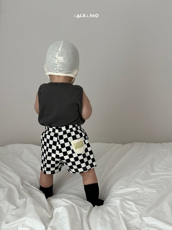 棋盤格紋布標口袋鬆緊褲(3color/baby)