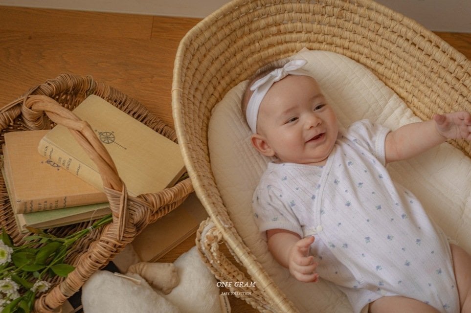 蕾絲滾邊澎袖小花側開扣包屁衣*現貨6m