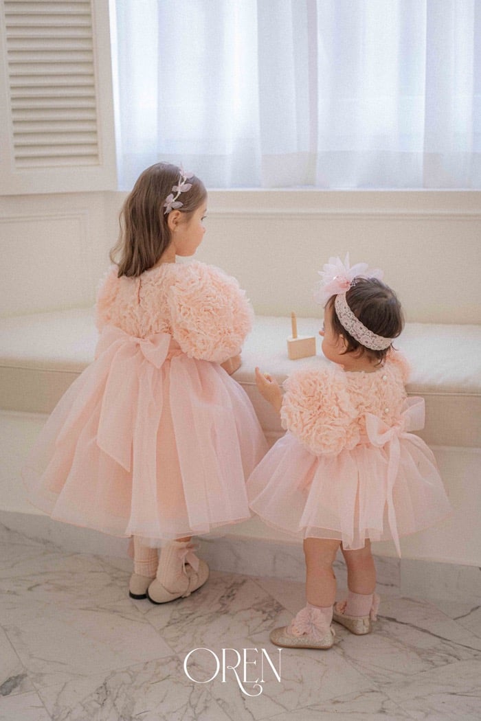 優雅公主繁盛玫瑰後綁帶包屁紗裙/洋裝(粉)