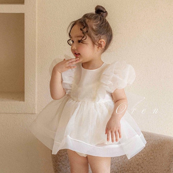 仙氣飄飄公主後綁帶包屁紗裙/洋裝(奶油)