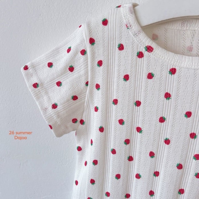 壓紋草莓上衣+6分褲套裝(2color)