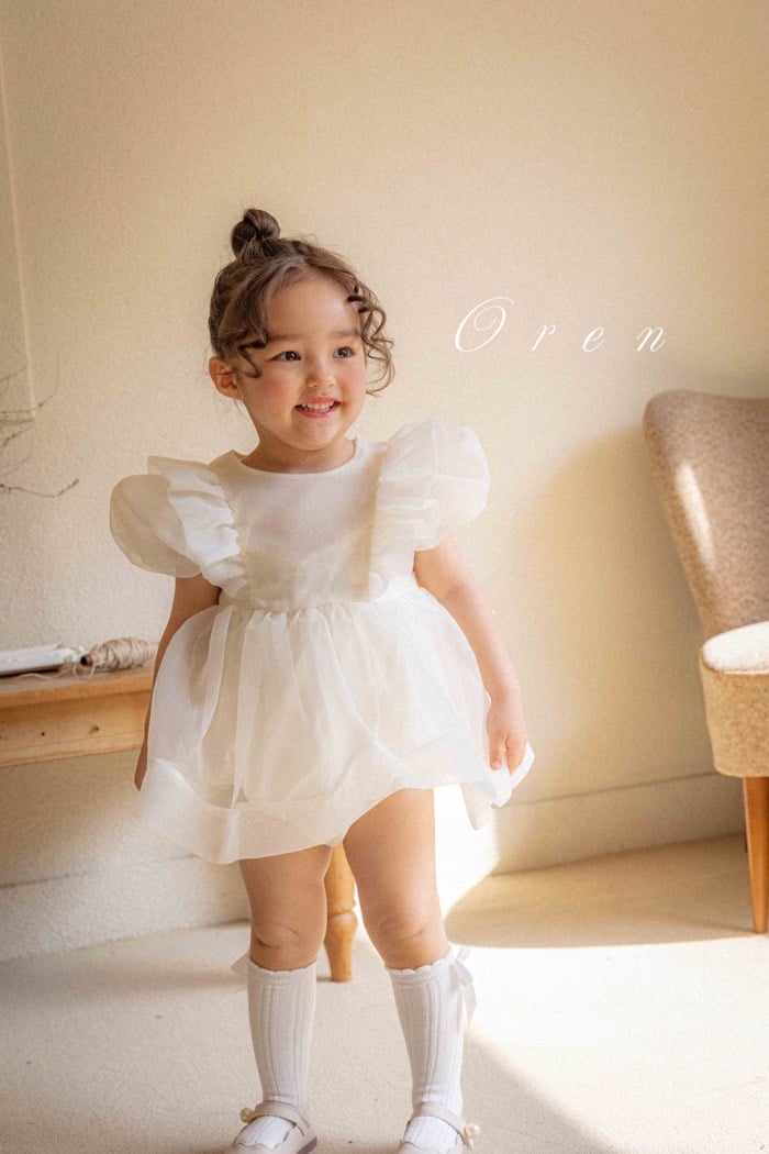 仙氣飄飄公主後綁帶包屁紗裙/洋裝(奶油)