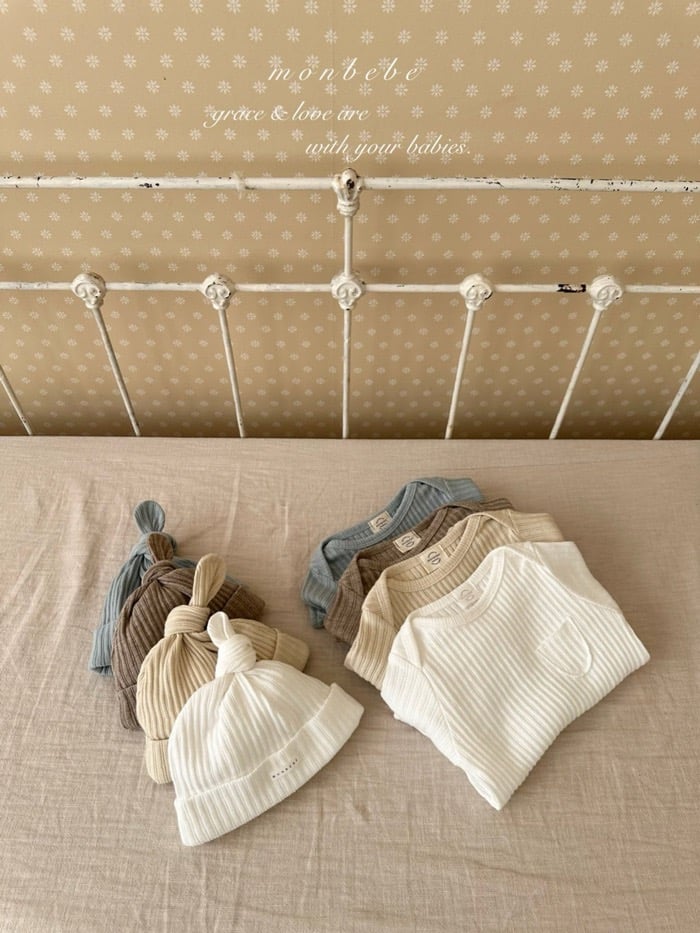 小口袋紋理包屁衣+寶寶帽set