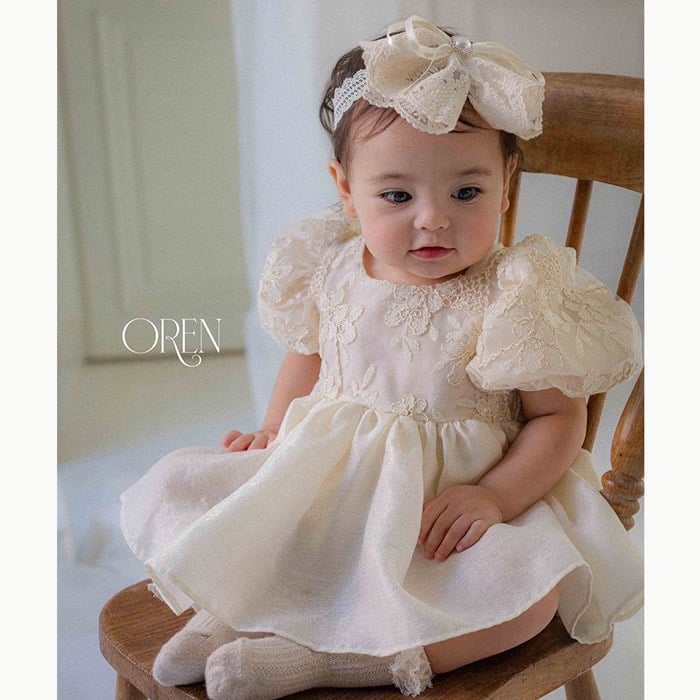 後綁帶花花壓紋包屁裙/洋裝