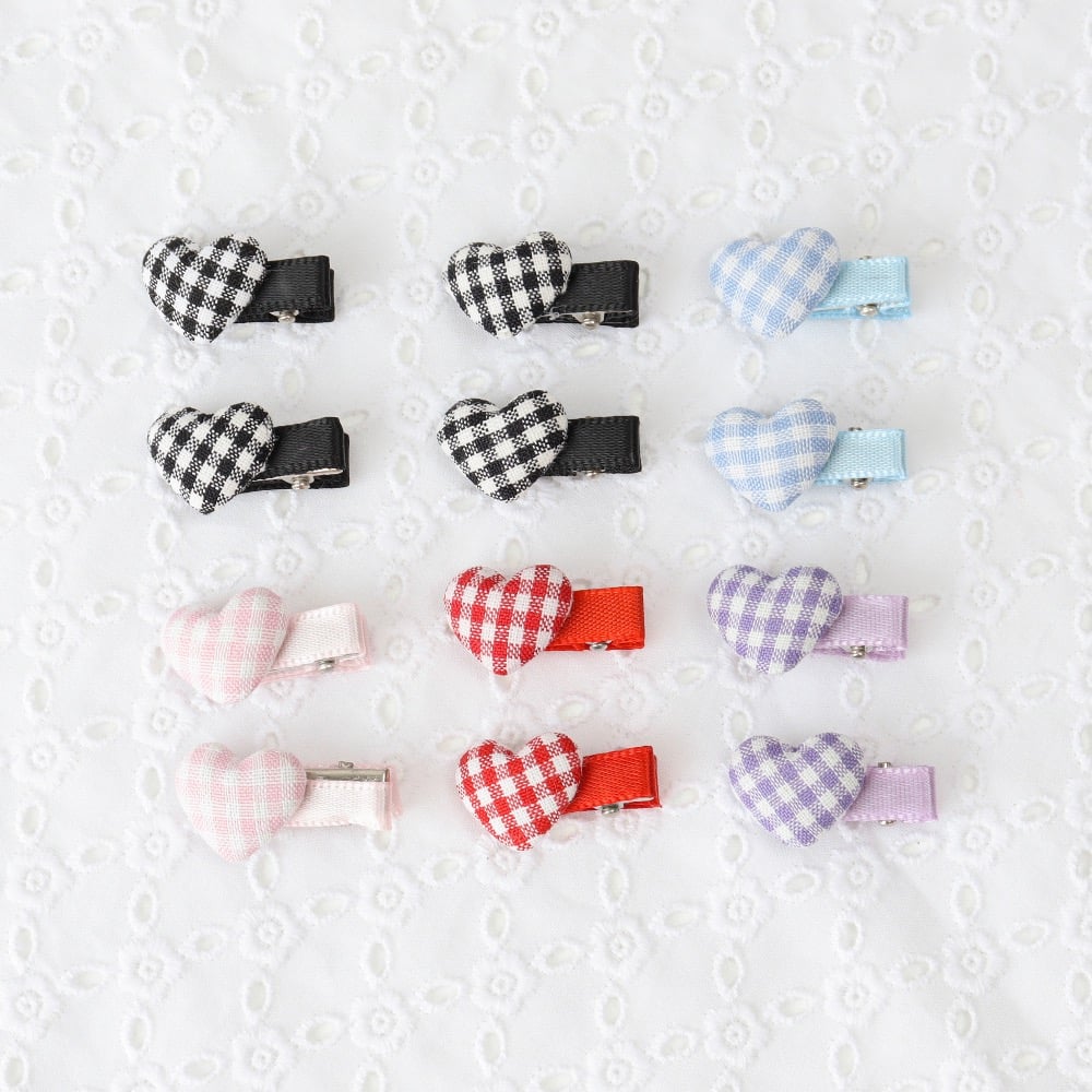 愛心格紋髮夾4入組