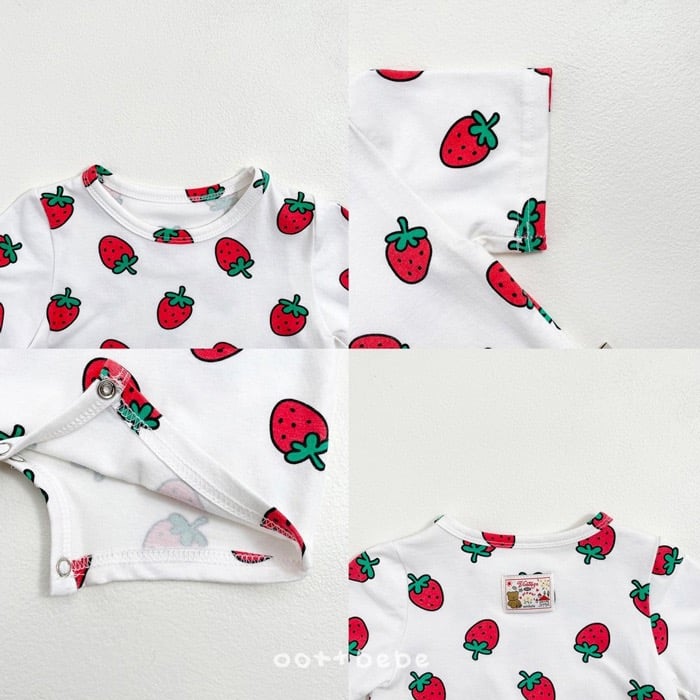 滿版草莓連身爬服+帽set