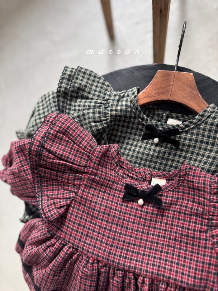 珍珠ribbon飛袖小格紋包屁裙*現貨綠18m