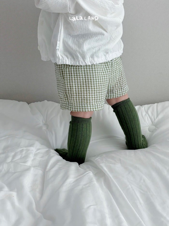 後口袋格紋鬆緊褲(4color)