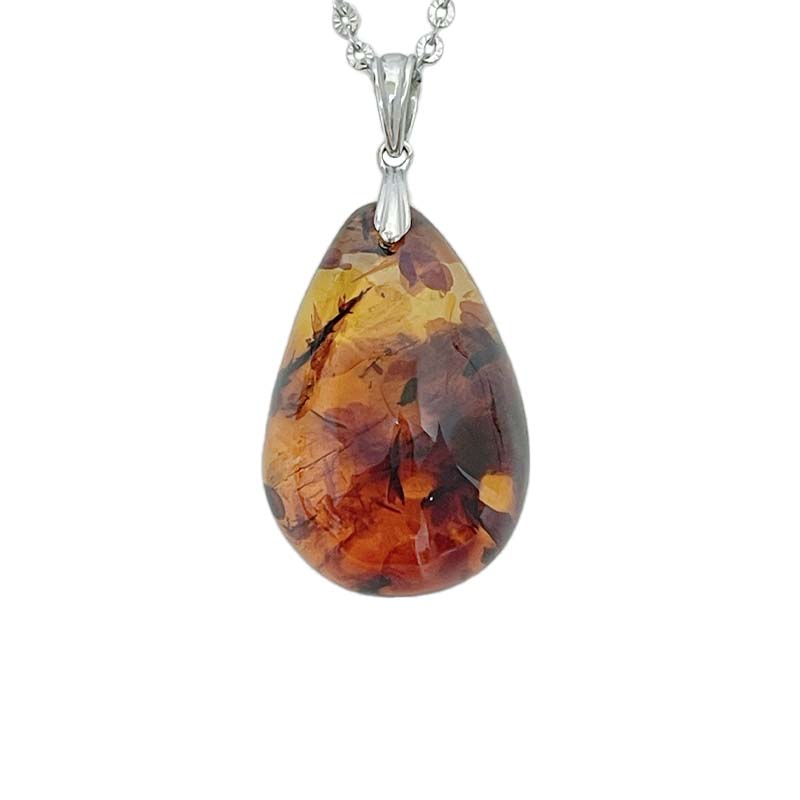 辟邪去災/招財納福-《黃金花珀琥珀項鍊》-2