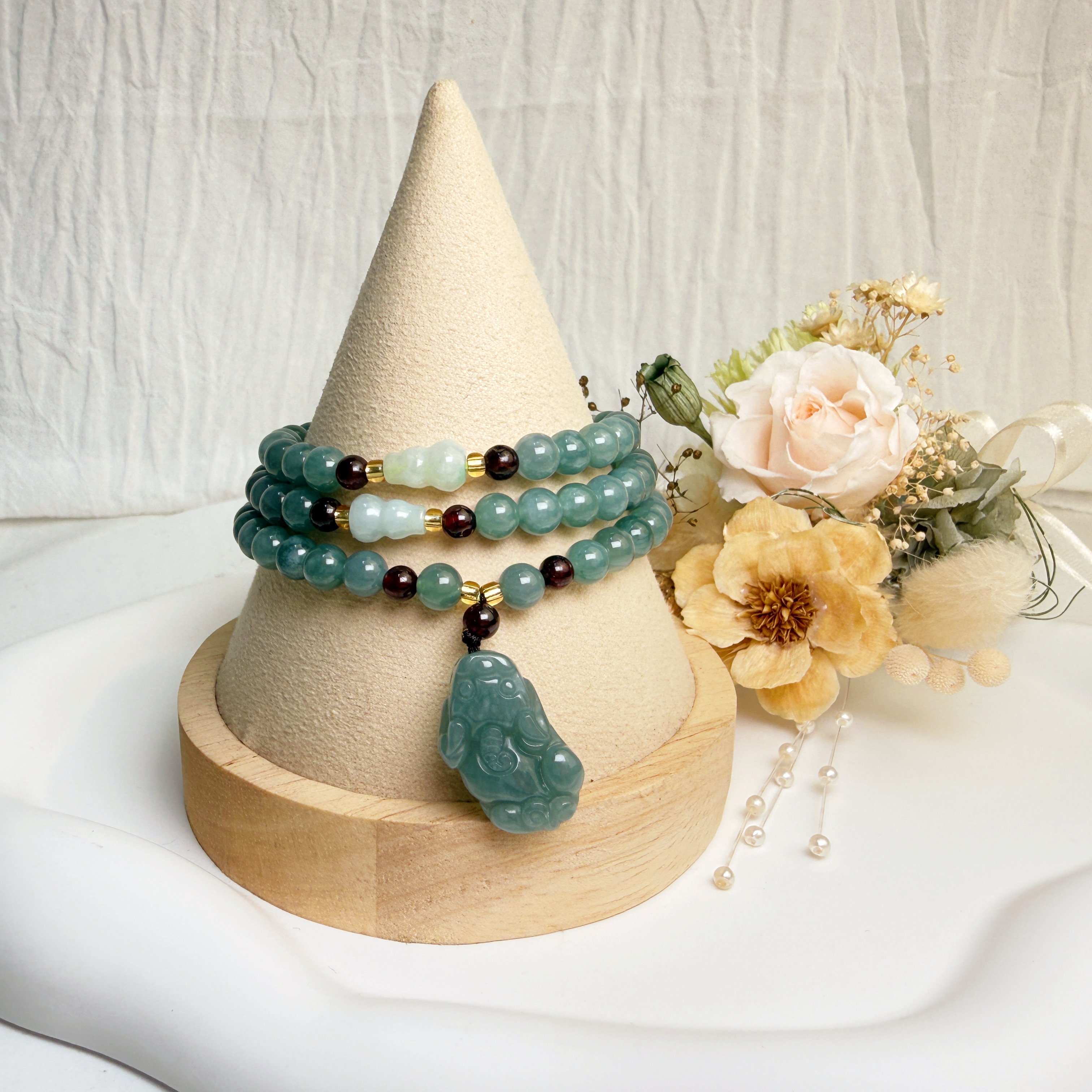 珍品收藏/守護的能量-《油青種翡翠貔貅三圈手鍊》