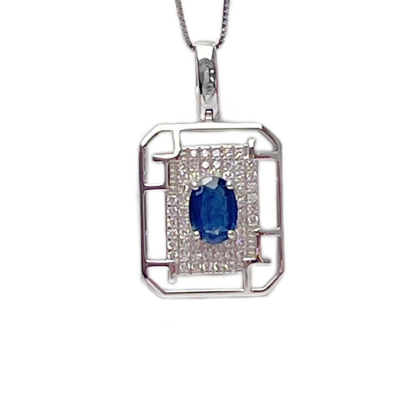 方型鑲鑽幾何藍寶項鍊