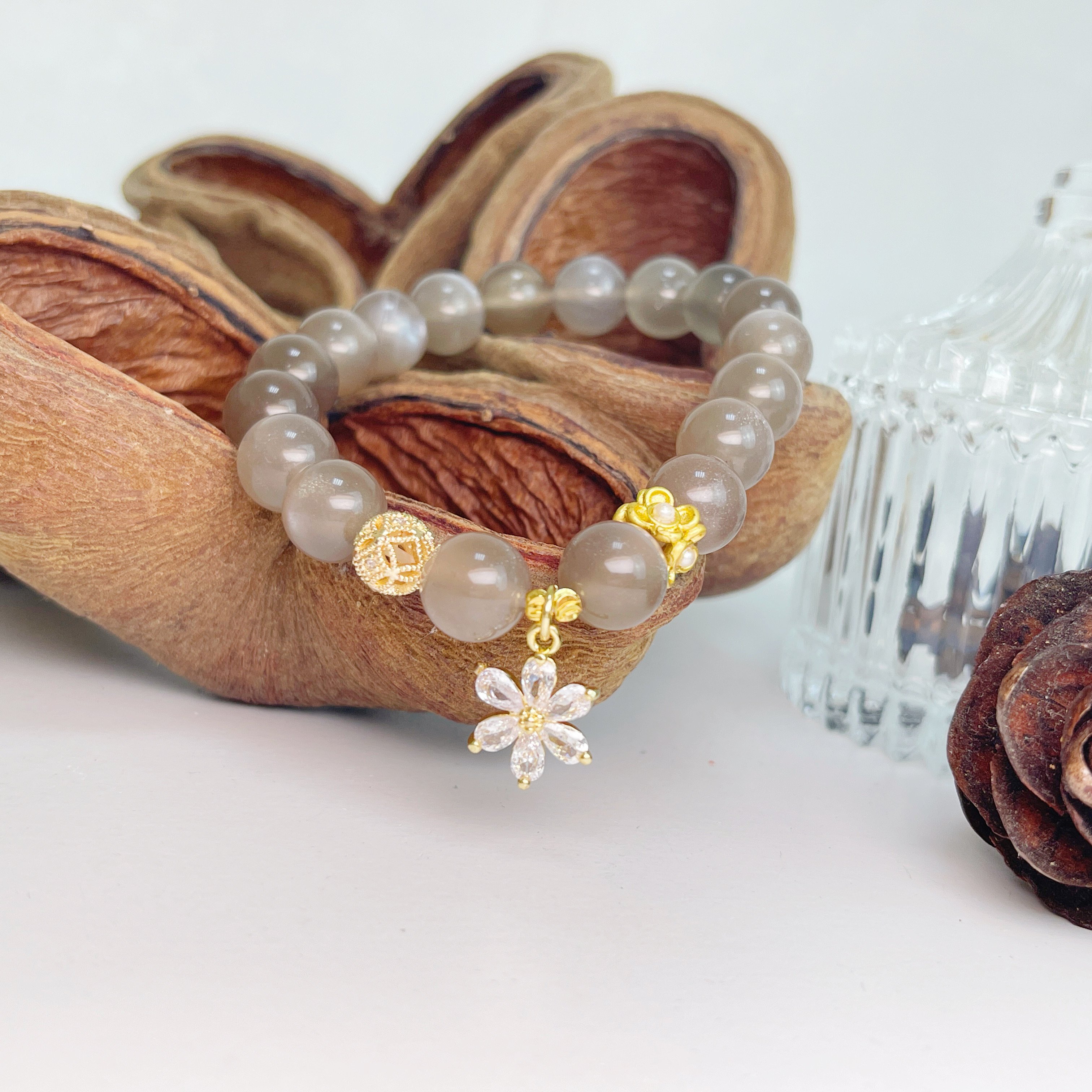 設計款-天然橙灰月光石手鍊